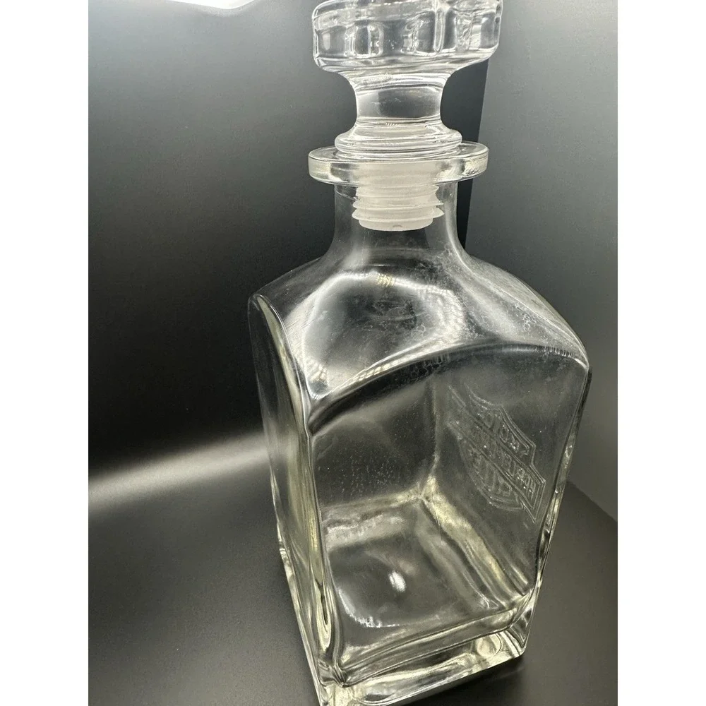 Harley Davidson Glass Decanter with Stopper  Shield Logo Vintage No Box Bar